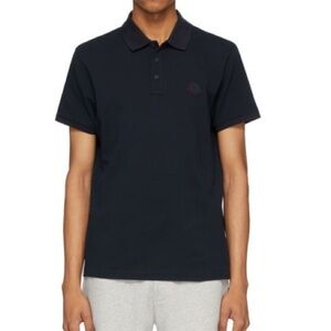 Moncler Logo Patch Cotton Piquet Short Sleeve Polo Shirt in Navy - Size Small